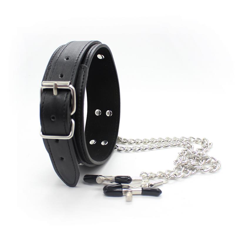Collar con Pezoneras y Cadena de Metal Negro - Imagen 3