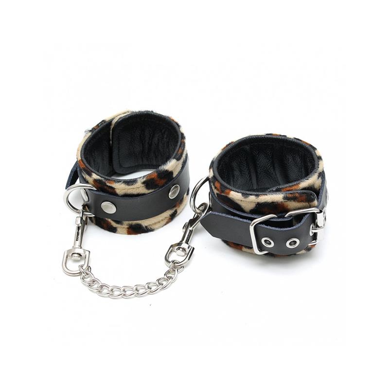 Esposas de Cuero Estampado Leopardo Ajustable - Imagen 2