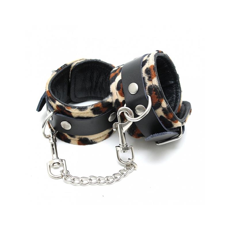 Esposas de Cuero Estampado Leopardo Ajustable - Imagen 3