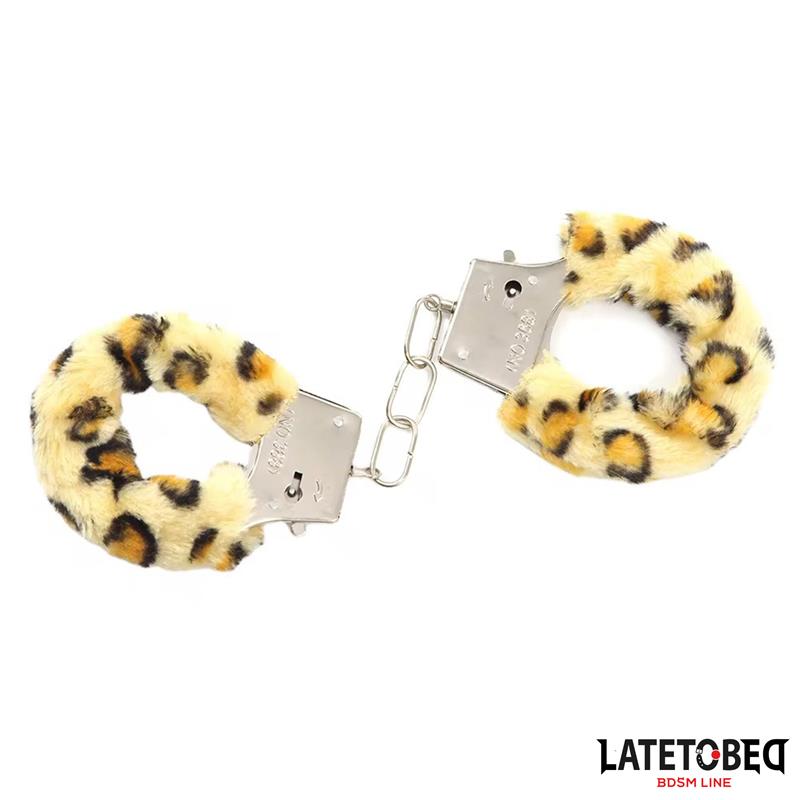 Esposas de Metal Furry con Pelo Animal Print Leopardo - Imagen 2