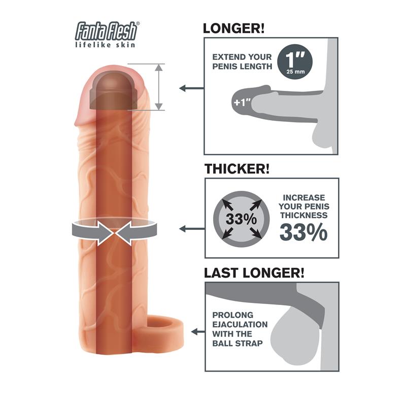 Fantasy X-tensions Perfect 2,5 cm Extensión de Pene con Anilla para Testículos - Color Natural - Imagen 2