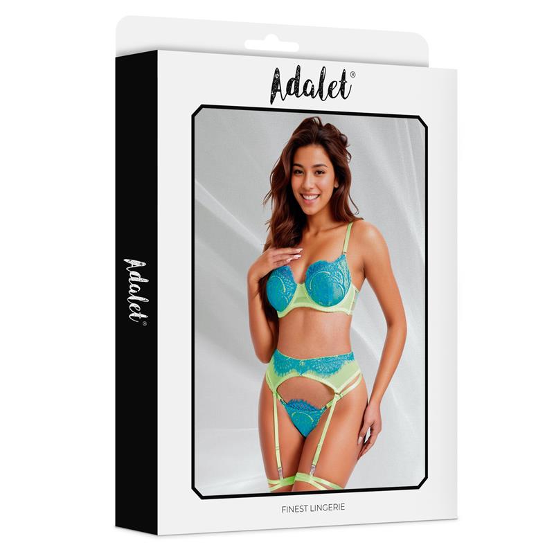 Harlow Set Sujetador, Tanga, Liguero y Liga Amarillo y Azul - Imagen 3