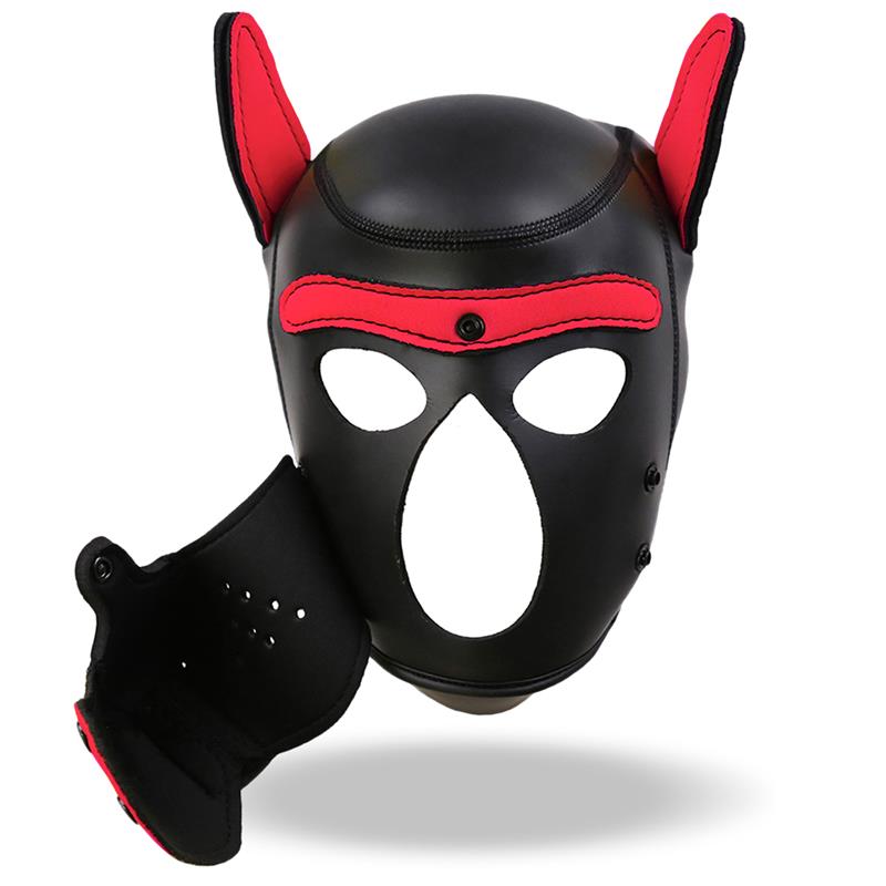 Hound Máscara de Perro Neopreno Hocico Extraíble Negro/Rojo Talla Única - Imagen 5