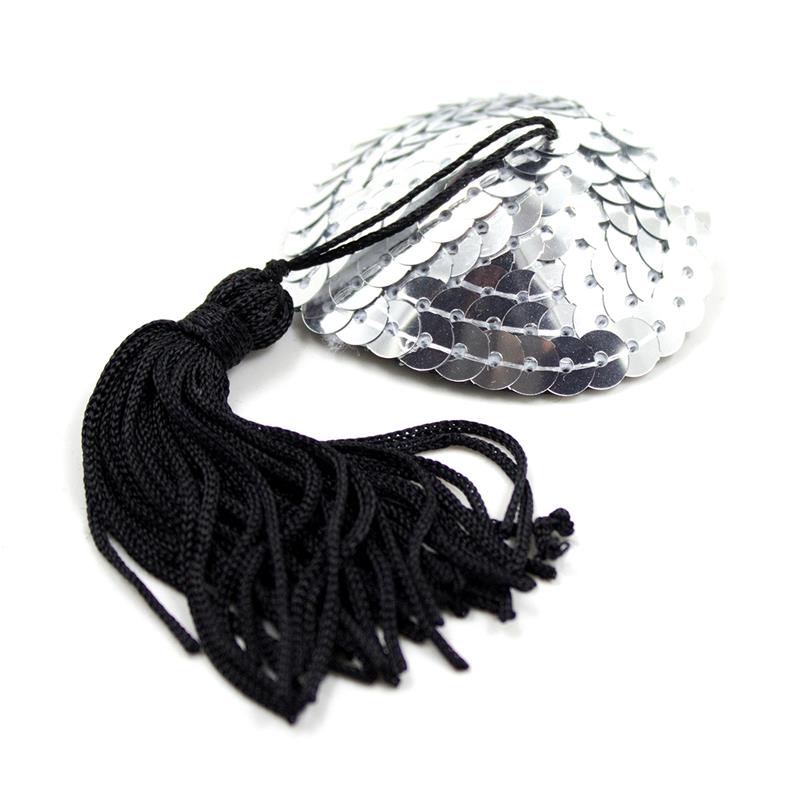 Pezoneras Autoadhesivas Forma de Corazón con Lentejuelas Negro/Plata - Imagen 2