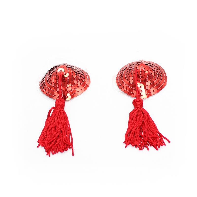 Pezoneras Forma Corazón Autoadhesivas con Lentejuelas Rojo - Imagen 2