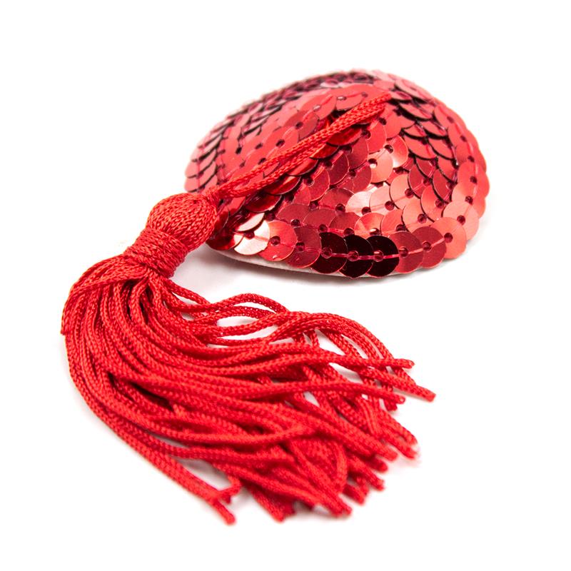 Pezoneras Forma Corazón Autoadhesivas con Lentejuelas Rojo - Imagen 3