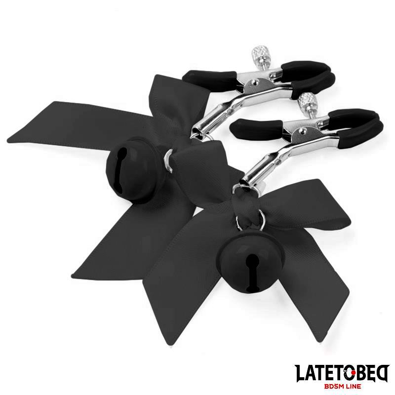 Pinzas para Pezones con Cascabel y Lazos Negros - Imagen 2