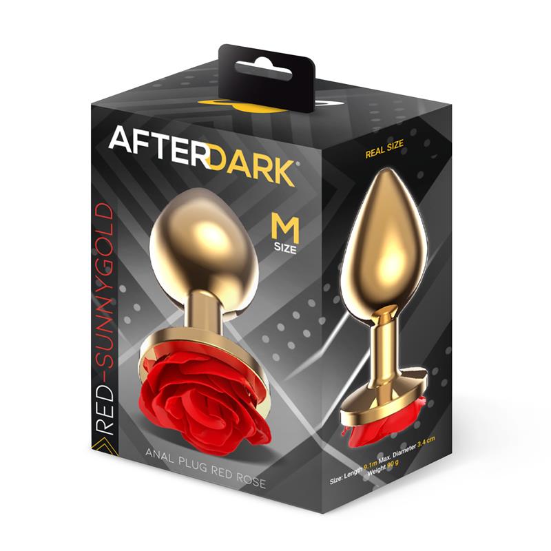 Plug Anal de Metal Dorado con Rosa Roja en la Base Talla M - Imagen 4