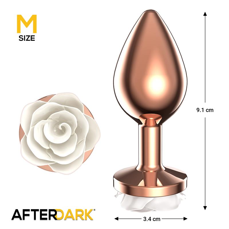 Plug Anal de Metal Oro Rosa con Rosa Blanca en la Base Talla M - Imagen 3