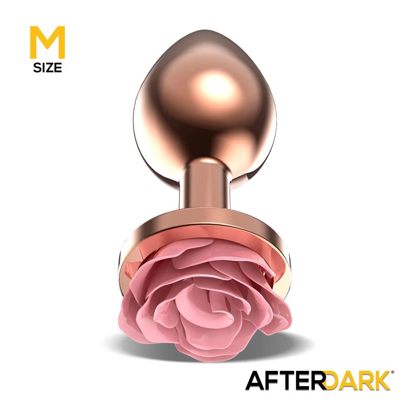 Plug Anal de Metal Oro Rosa con Rosa Rosa en la Base Talla M - Imagen 2