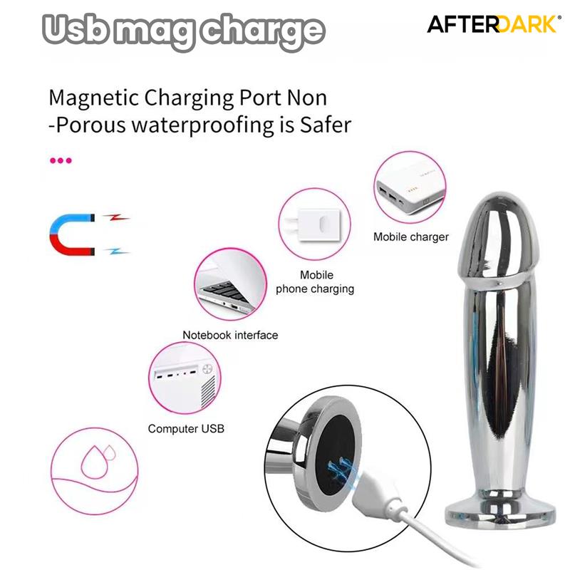 Sarmy Plug Anal Cromado con Vibración USB Magnético Talla M - Imagen 9