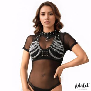 Zaira Sujetador Cuero Vegano con Cadenas Talla Única