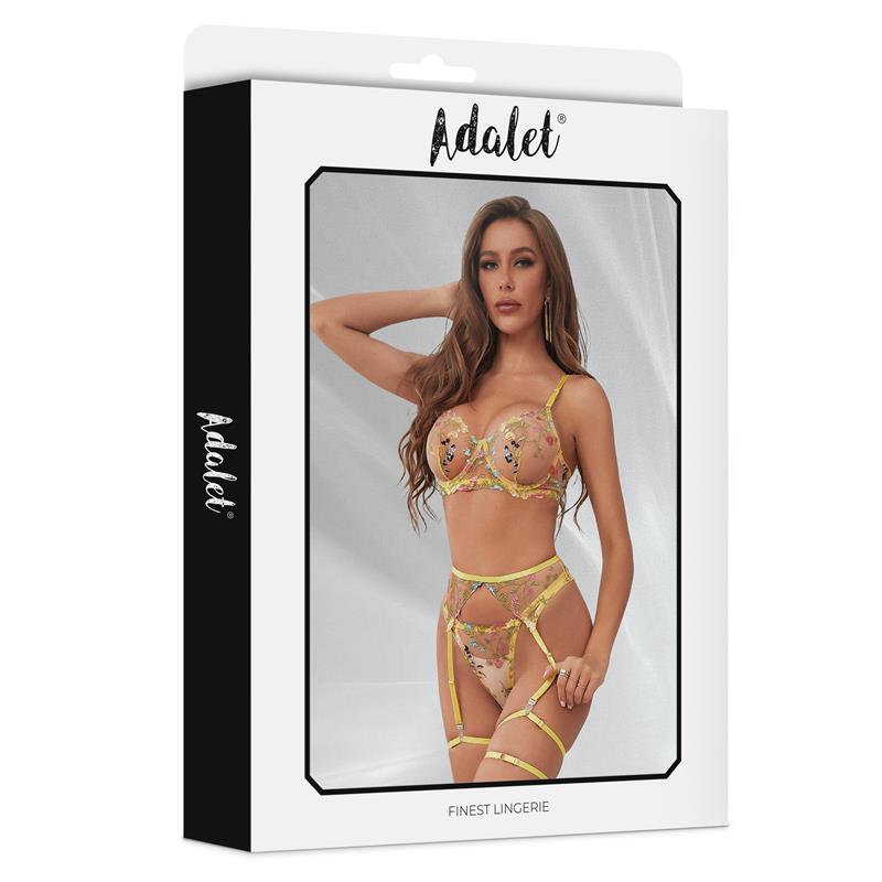 Zoey Set Sujetador, Tanga, Liguero y Ligas Amarillo Floral - Imagen 4